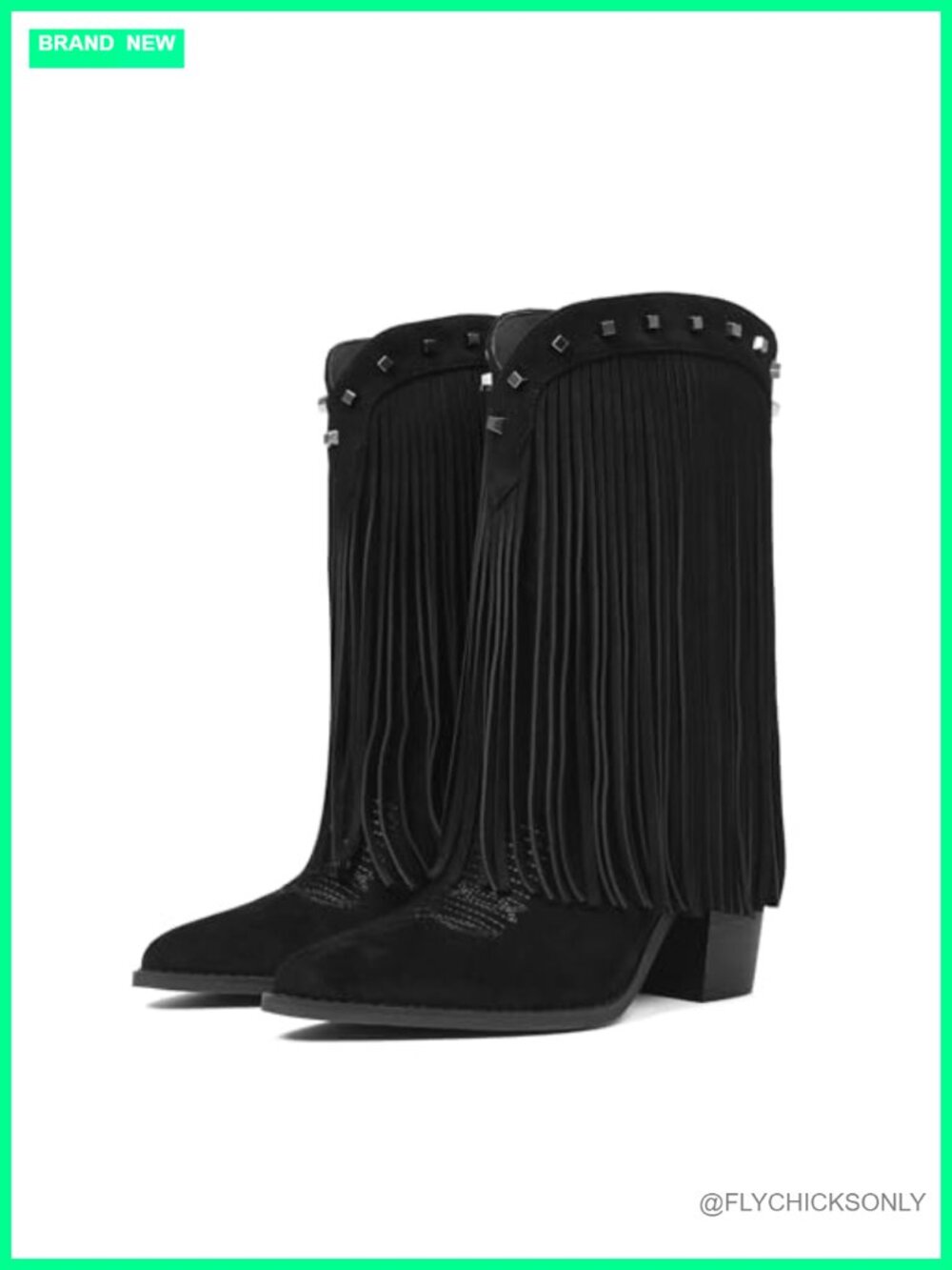 Faux Suede Fringe Cowboy Boots Pointed Toe Mid Calf Western Boot